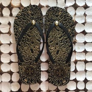 Tory Burch Thin Flip Flop - Black/Tan Leopard 6.5